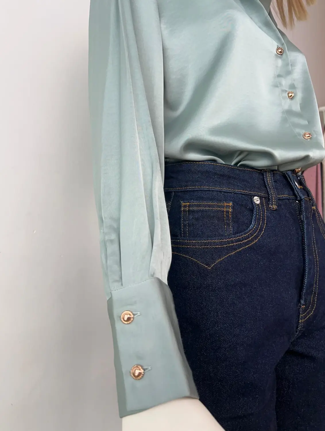 CAMISA SATEN VERDE AGUA - Imagen 2